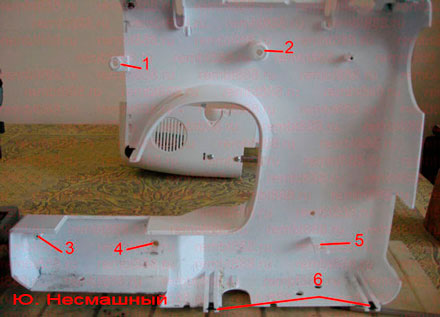 Швейная машина AstraLux 5100 - Места крепления задней панели